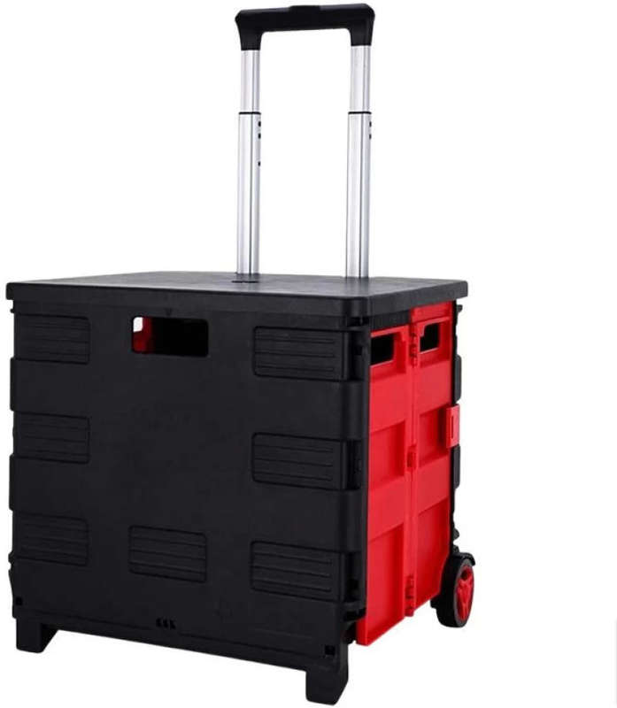 Collapsible Rolling Crate  Portable Foldable Utility Trolley with Wheels & Telescopic Handle