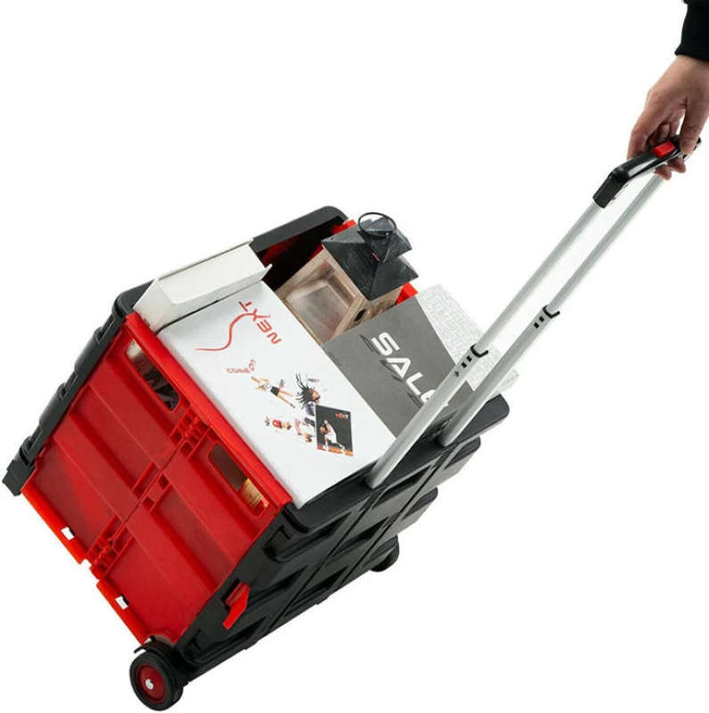 Collapsible Rolling Crate  Portable Foldable Utility Trolley with Wheels & Telescopic Handle