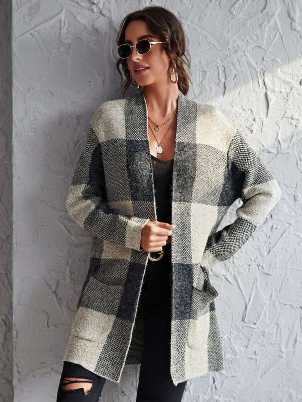 Oversized checkered cardigan