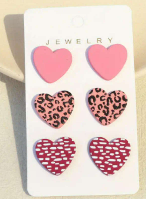 Acrylic Heart Shaped Earrings 3 Set