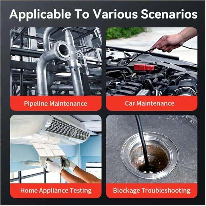 Portable Handheld HD Endoscope with 1m Flexible Cable  Built-In Display & LED Light | Car, Drain &