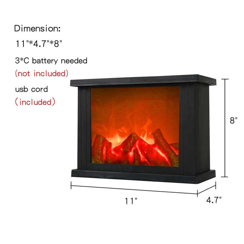 Square LED Flame Effect Fireplace Lantern - 29cm Compact & Portable Ambiance Light for Indoor & Outd