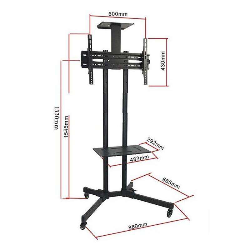 32''65'' Mobile Floor TV Stand with Wheels  Adjustable Height & Tilt  Heavy-Duty Rolling Mount (M