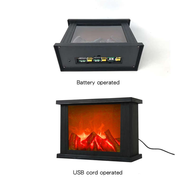 Square LED Flame Effect Fireplace Lantern - 29cm Compact & Portable Ambiance Light for Indoor & Outd