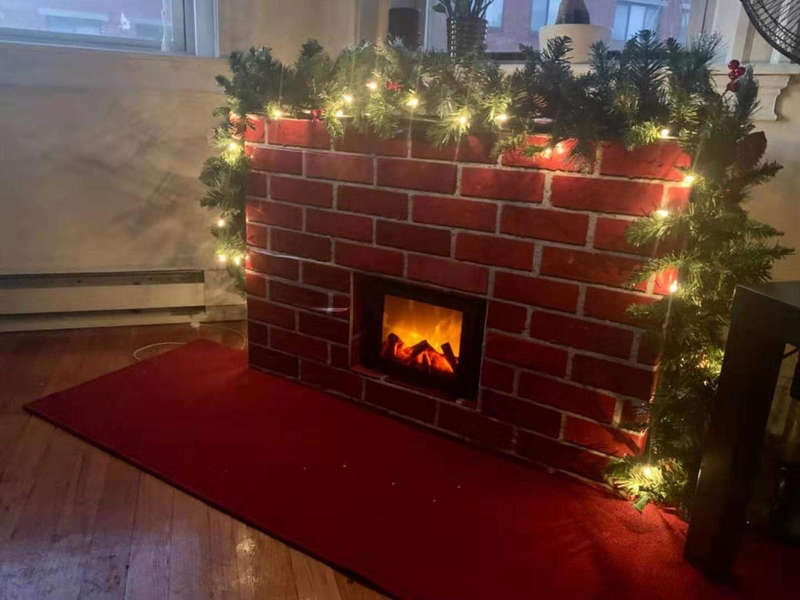 Square LED Flame Effect Fireplace Lantern - 29cm Compact & Portable Ambiance Light for Indoor & Outd