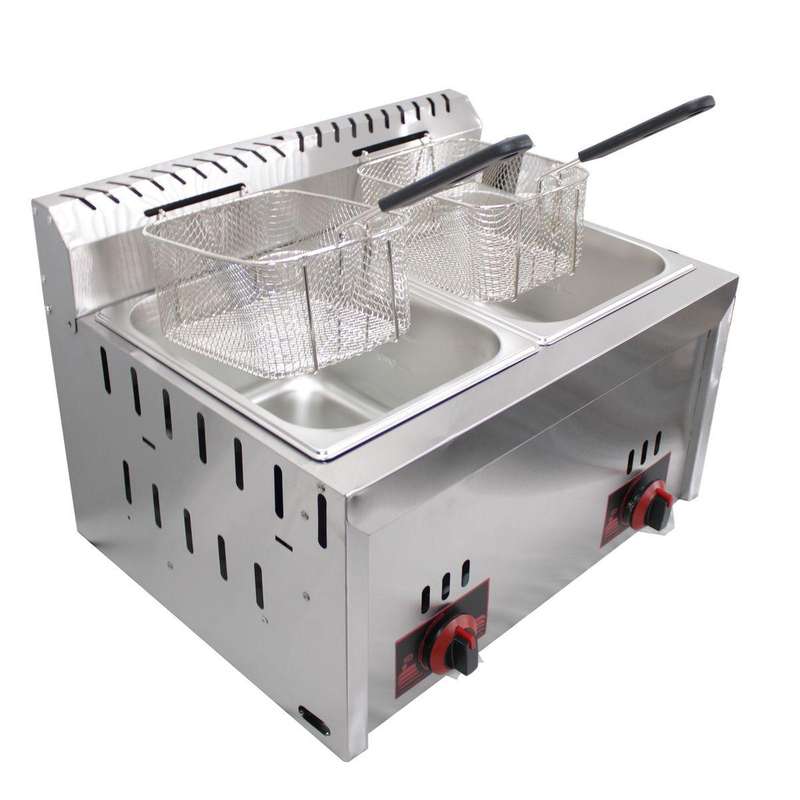 High-Efficiency Double Basket Gas Deep Fryer (12L Capacity) - Commercial Kitchen Essential