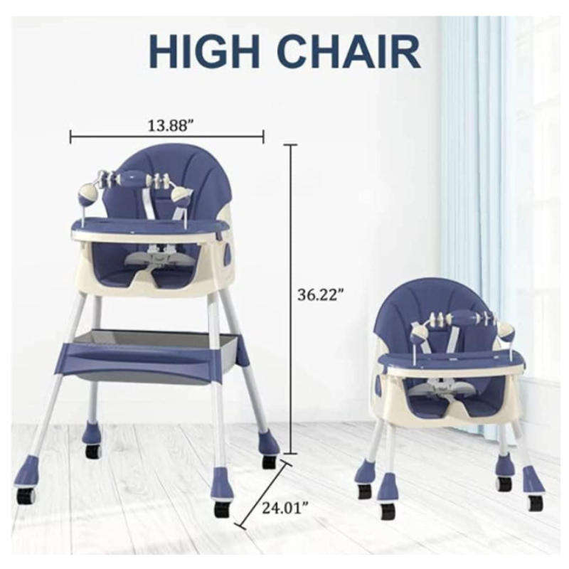 4-in-1 Adjustable Baby High Chair with Removable Double Snack Tray  Convertible Infant Feeding Seat