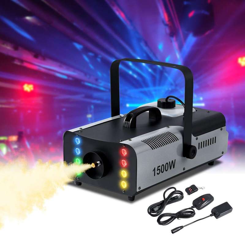 1500W Portable LED Stage Fog Smoke Machine  8-LED RGB Lights with Remote Control & Wired Controller