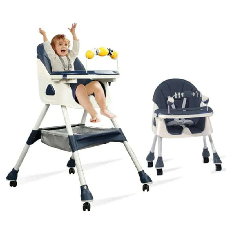 4-in-1 Adjustable Baby High Chair with Removable Double Snack Tray  Convertible Infant Feeding Seat