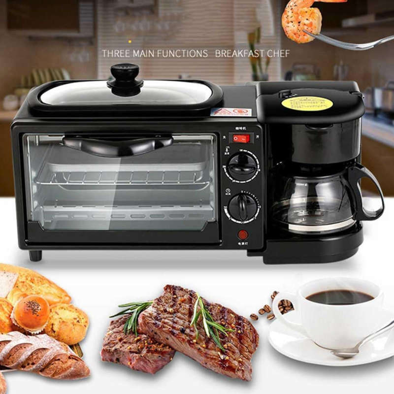 9L 3-in-1 Multifunction Breakfast Station  Oven, Frying Pan & Coffee Machine Combo