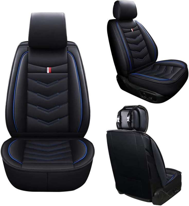 5-Piece Universal PU Leather Car Seat Cover Set  Blue & Black  Front & Rear Seat Protection for Ca