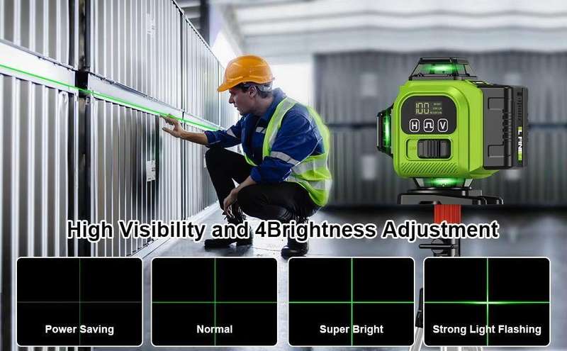 16-Line 4D Green Cross Laser Level Self-Leveling Measuring Tool with Protective Gloves