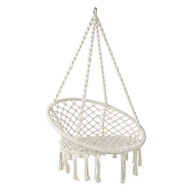 Hand-Woven Cotton Rope Hanging Hammock Chair - Single Person Swing Seat for Indoor & Outdoor Relaxat