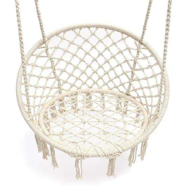 Hand-Woven Cotton Rope Hanging Hammock Chair - Single Person Swing Seat for Indoor & Outdoor Relaxat