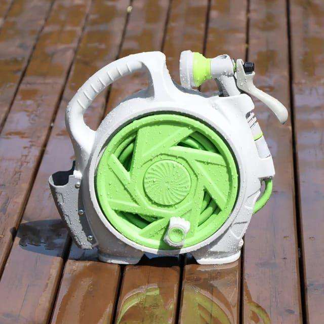 Portable Retractable Garden Hose & Reel with Multi-Pattern Spray Nozzle - Compact Watering Solution