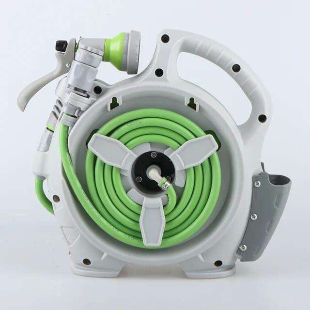 Portable Retractable Garden Hose & Reel with Multi-Pattern Spray Nozzle - Compact Watering Solution
