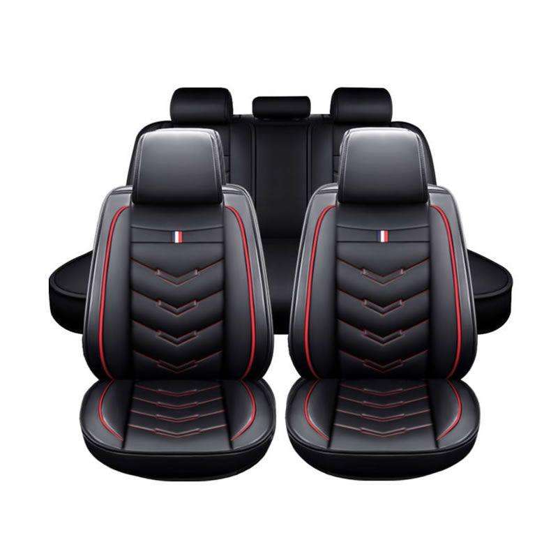 5-Piece Universal PU Leather Car Seat Cover Set  Red & Black  Front and Rear Seat Protection for M