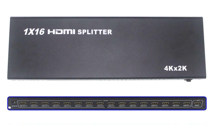 16-Port HDMI Splitter  Full HD 1080p Multi-Display Hub for TVs, Projectors & Monitors
