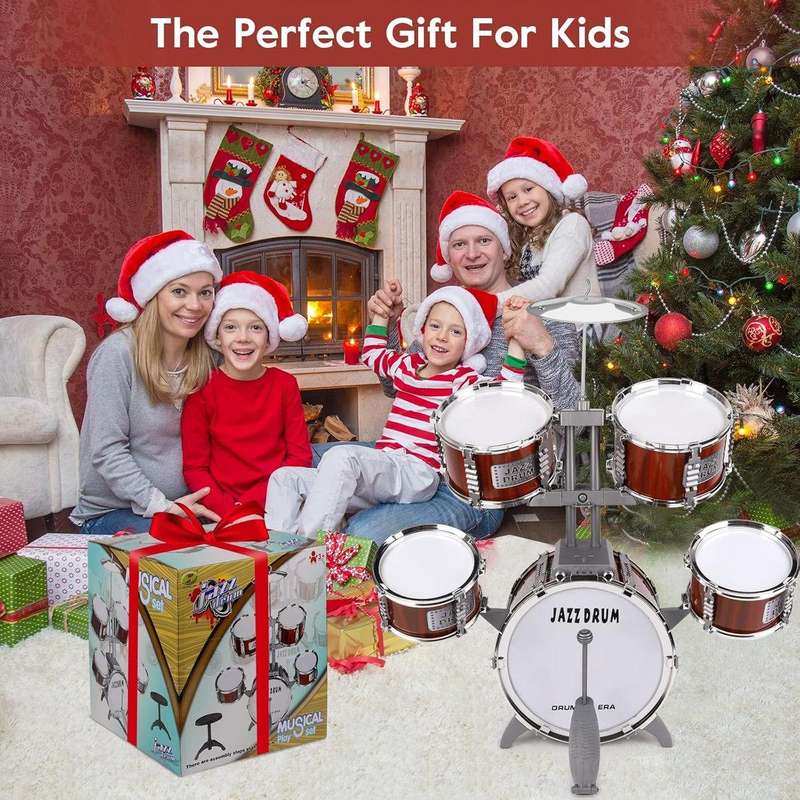 Kids' Junior 5-Piece Drum Set  Complete Musical Instrument Kit with Stool & Sticks  Ideal for Young