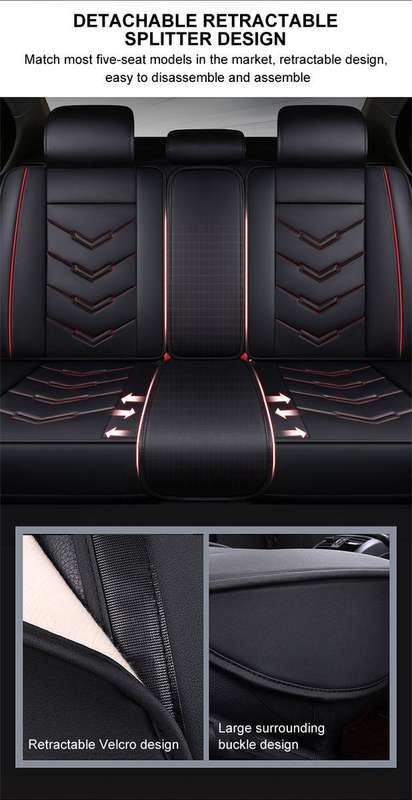 5-Piece Universal PU Leather Car Seat Cover Set  Red & Black  Front and Rear Seat Protection for M