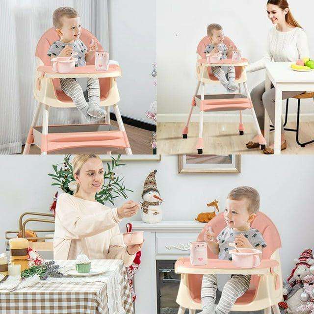 4-in-1 Adjustable Baby High Chair with Removable Double Snack Tray