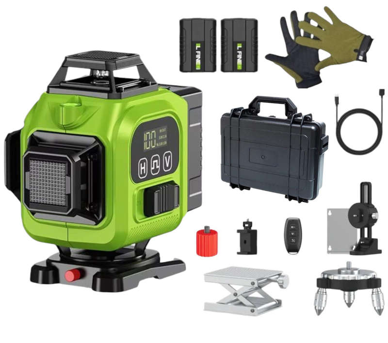16-Line 4D Green Cross Laser Level Self-Leveling Measuring Tool with Protective Gloves