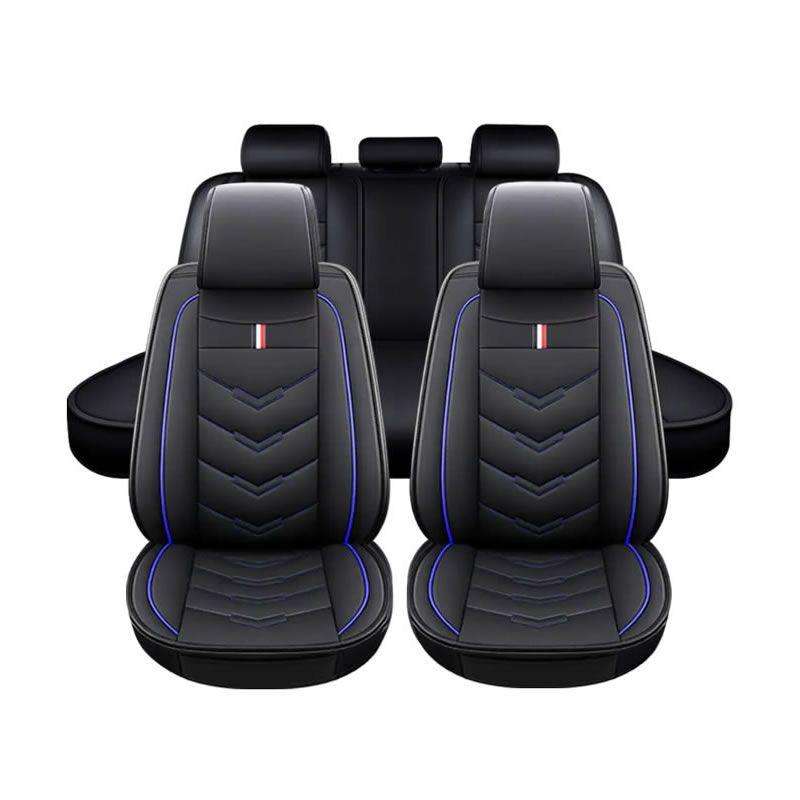 5-Piece Universal PU Leather Car Seat Cover Set  Blue & Black  Front & Rear Seat Protection for Ca