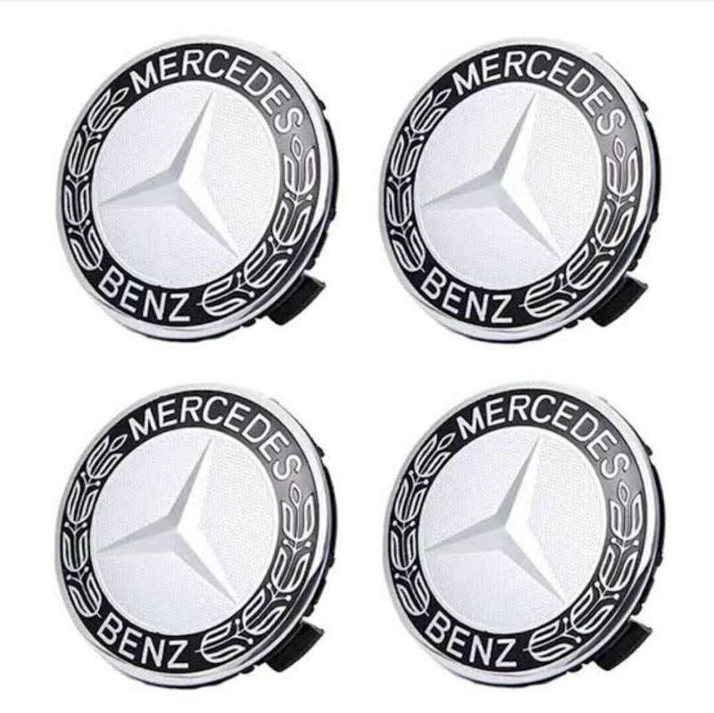 Mercedes Benz Wheel Badges, Black & Silver (4 piece)