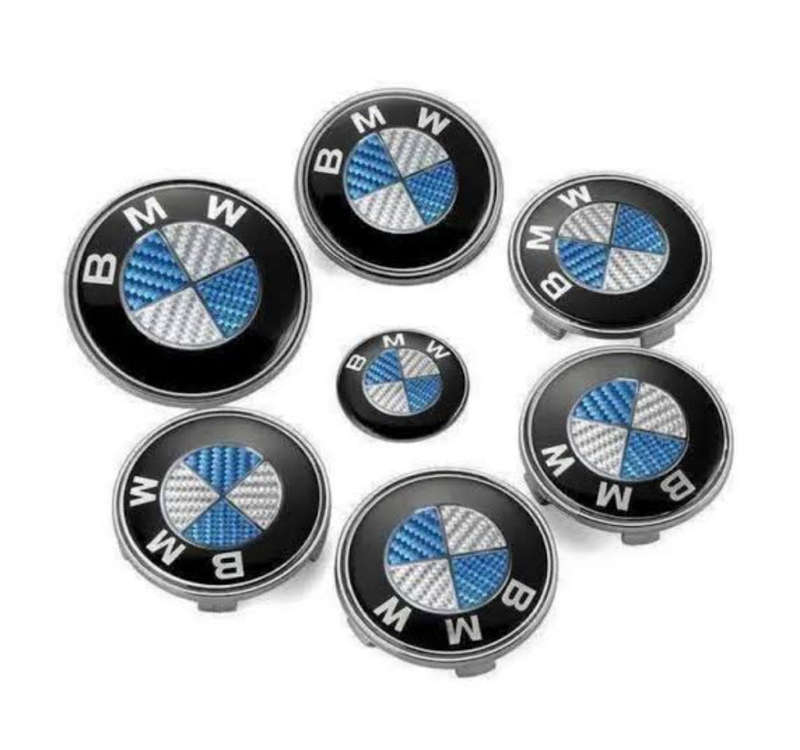 BMW Blue and White Carbon Badges/Roundels (7 piece)