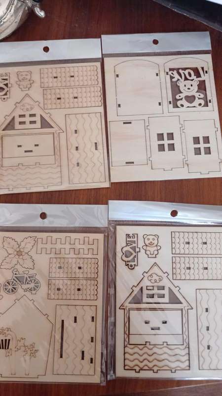 DIY Wooden House Kits for Children  Set of 4 (Puzzle Style)