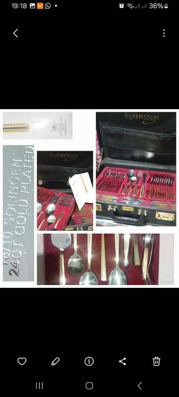 Vintage Solingen 18/10, 24 CT Gold Plated Cutlery Set in Briefcase