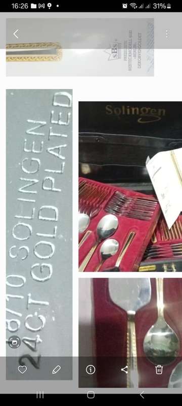 Vintage Solingen 18/10, 24 CT Gold Plated Cutlery Set in Briefcase