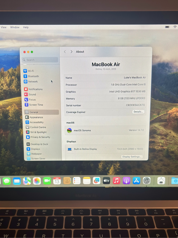 MacBook Air 13 (2018)  i5, 8GB RAM, 256GB SSD  Excellent Condition