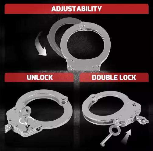 Security Department Metal Carbon Steel Handcuffs Double Locking System Handcuff Stainless