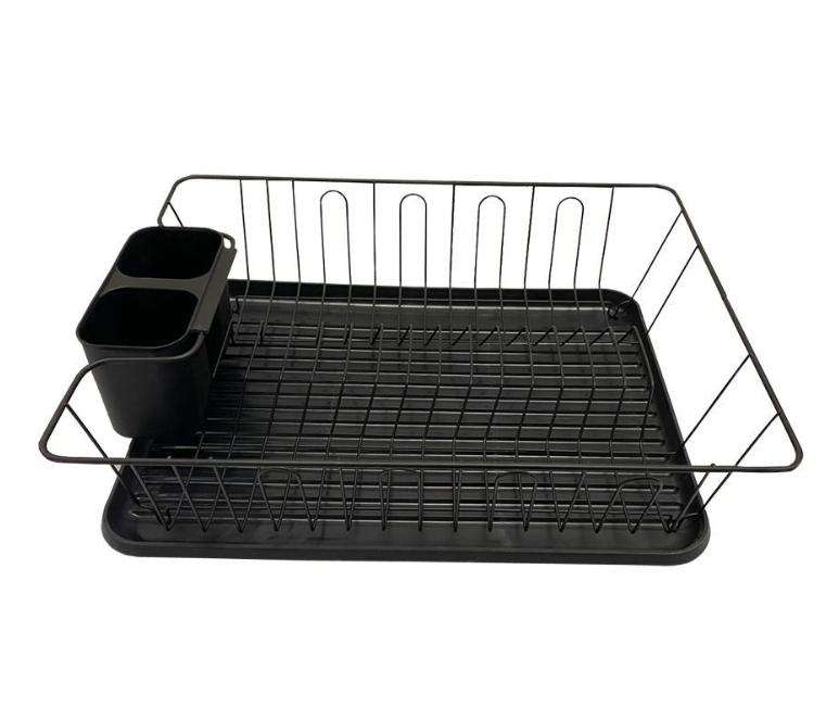 Dish Rack Drainer With Drip Tray & Cutlery Holder - Black