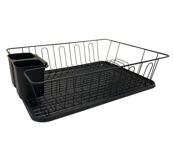 Dish Rack Drainer With Drip Tray & Cutlery Holder - Black