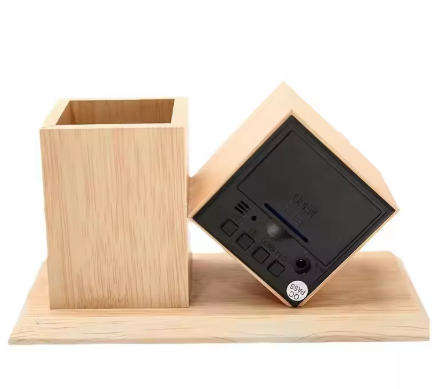 LED Clock Student Wooden Battery Powered LED Digital Pen Holder Alarm Clock