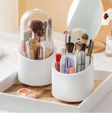 Cosmetic Brush Rotary Desktop Storage Box Organizer Holder with Clear Lid