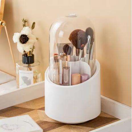 Cosmetic Brush Rotary Desktop Storage Box Organizer Holder with Clear Lid