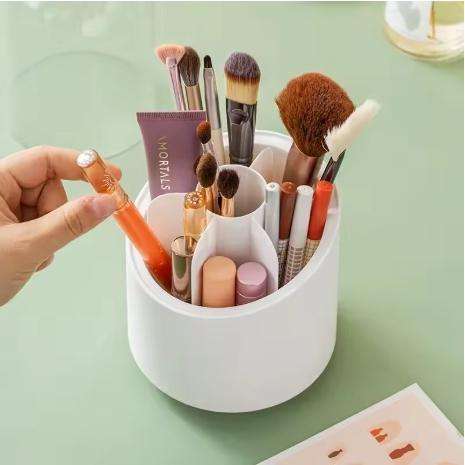 Cosmetic Brush Rotary Desktop Storage Box Organizer Holder with Clear Lid