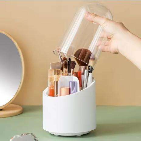 Cosmetic Brush Rotary Desktop Storage Box Organizer Holder with Clear Lid