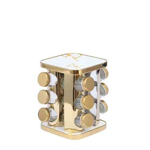 12-Jar Rotating Stainless Steel Spice Rack Organizer with Lids for Spices