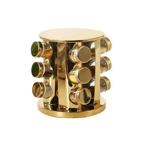 12-Jar Rotating Stainless Steel Spice Rack Organizer with Lids for Spices