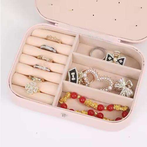 Dual Layer PU Leather Compact Portable Jewelry Box Organizer