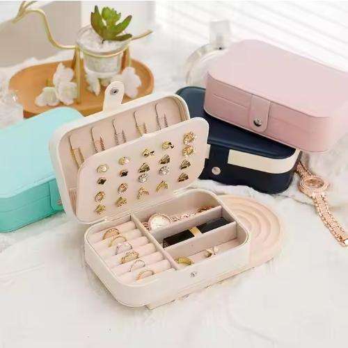 Dual Layer PU Leather Compact Portable Jewelry Box Organizer