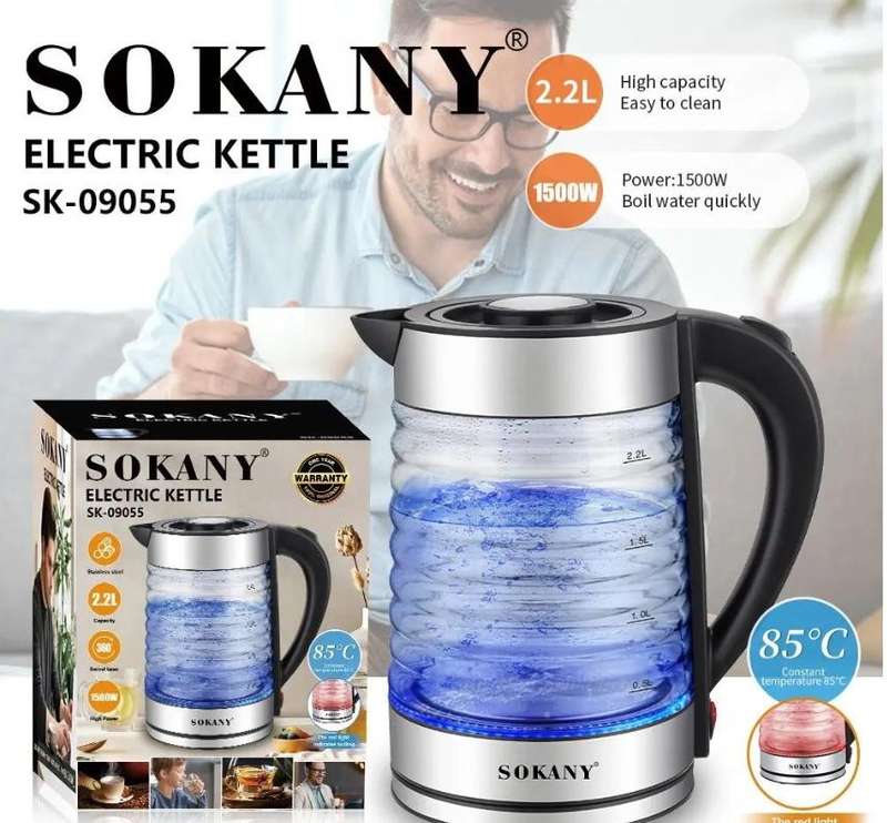 Glass electric kettle with a transparent body 2.2L