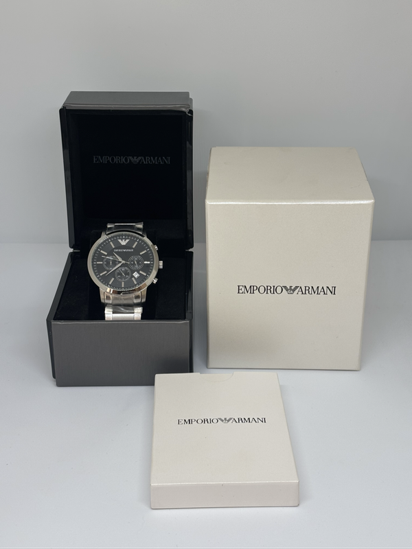 Brand New Emporio Armani AR2434 Mens Chronograph Watch  Black Dial, Stainless Steel