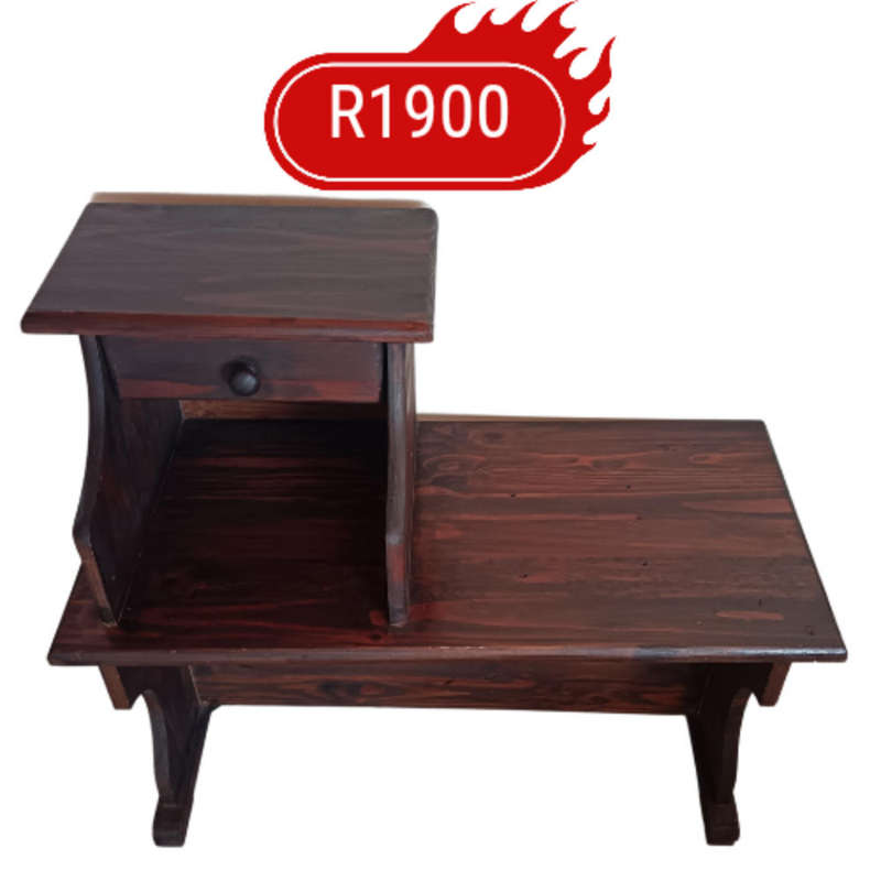 Handcrafted, two-tier wooden side table or telephone bench