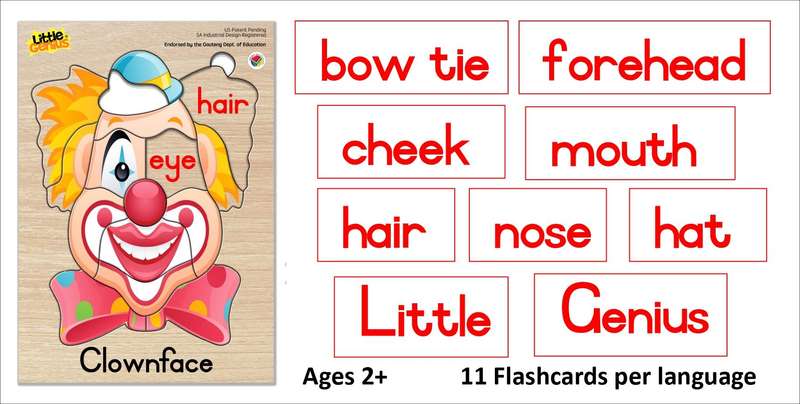 Little Genius Clownface with English labels Flashcards