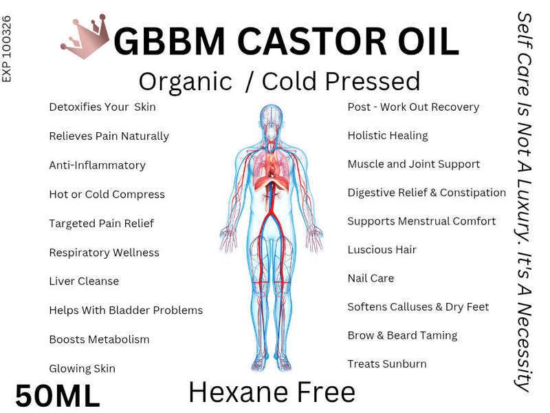 50ml Castor Oil (Organic,Cold Pressed & Hexane Free)